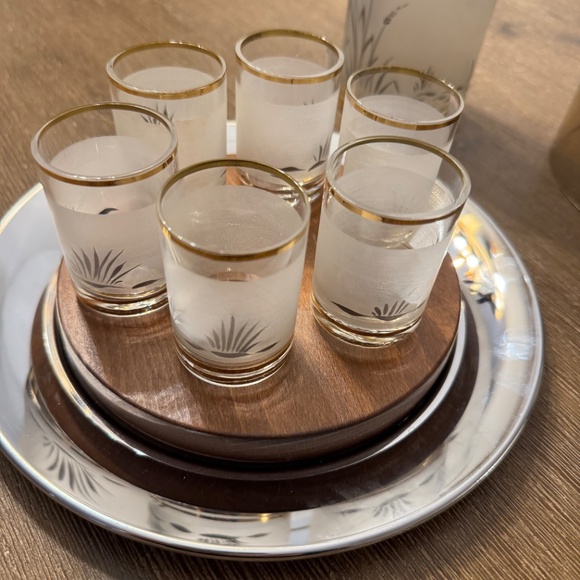 Rare MCM Gold Duck Hunting Decanter Set of 7 KROMEX Server & Wood Tray - Picture 14 of 15